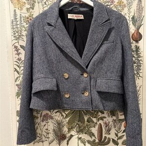 Free People Charcoal Double-Breasted Blazer